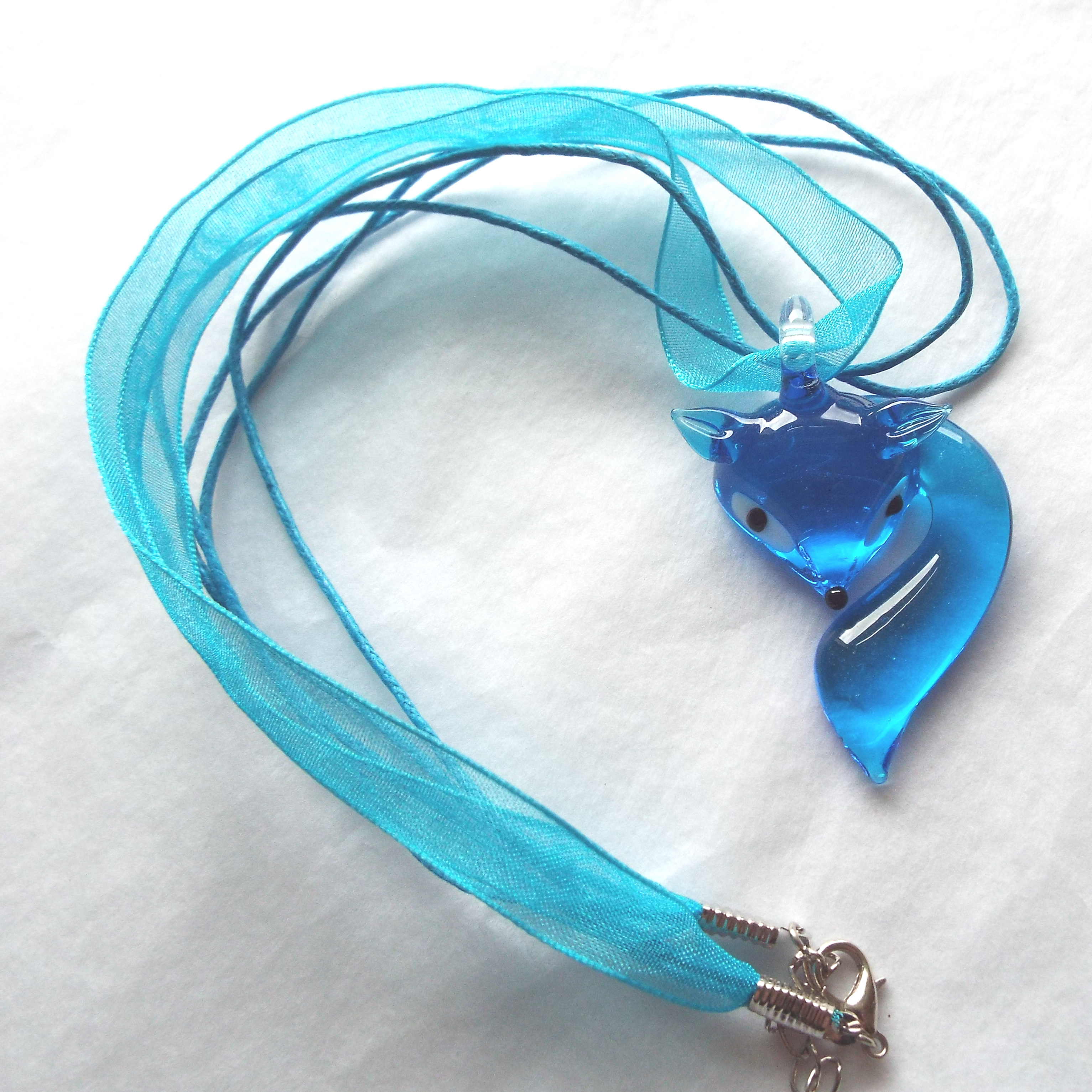 Blue Glass Fox Necklace