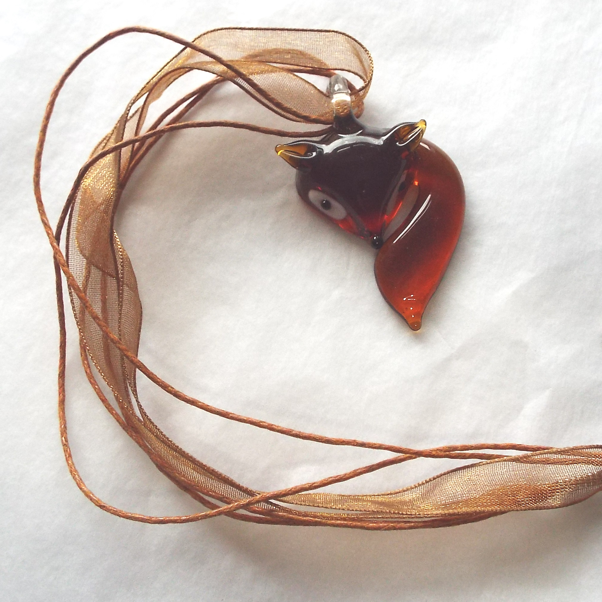 Brown Glass Fox Necklace