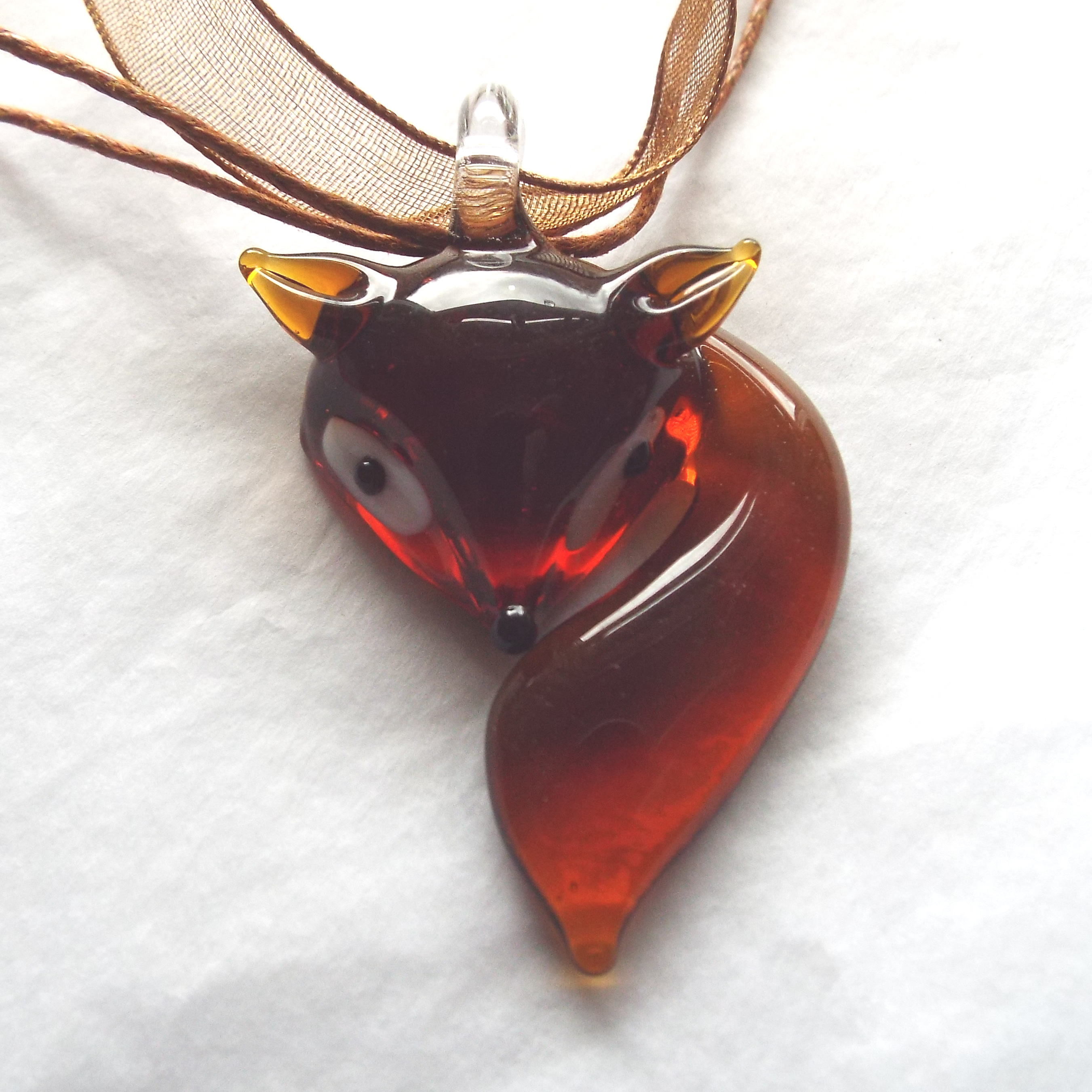 Brown Glass Fox Necklace