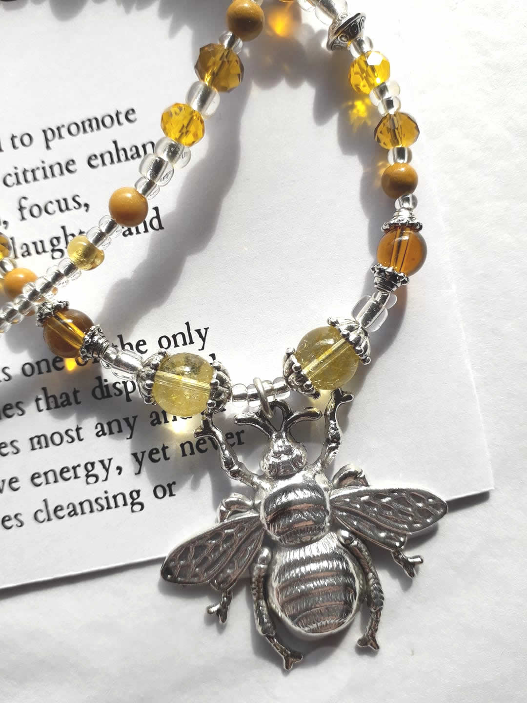 Necklace with Bee Pendant and Citrine Gemstones