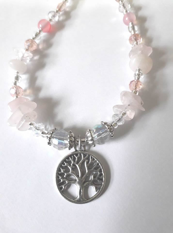 Rose Quartz and Pink Agate Tree Of Life Necklace