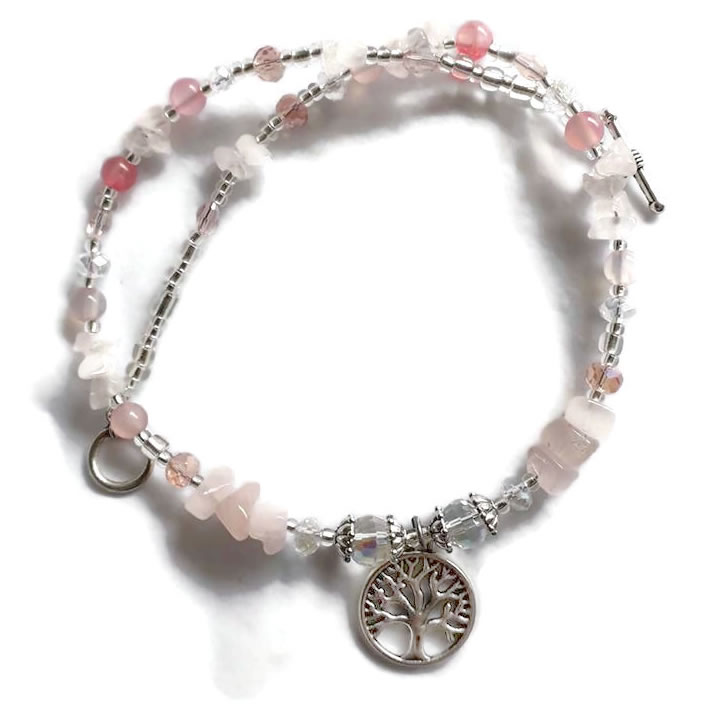 Rose Quartz and Pink Agate Tree Of Life Necklace