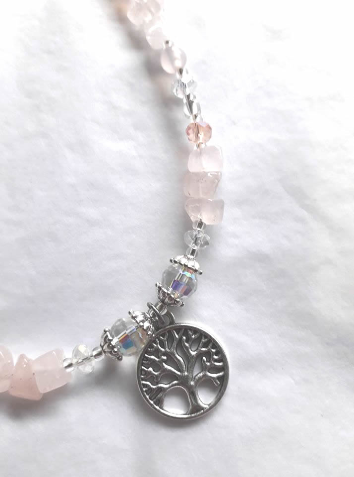 Rose Quartz and Pink Agate Tree Of Life Necklace