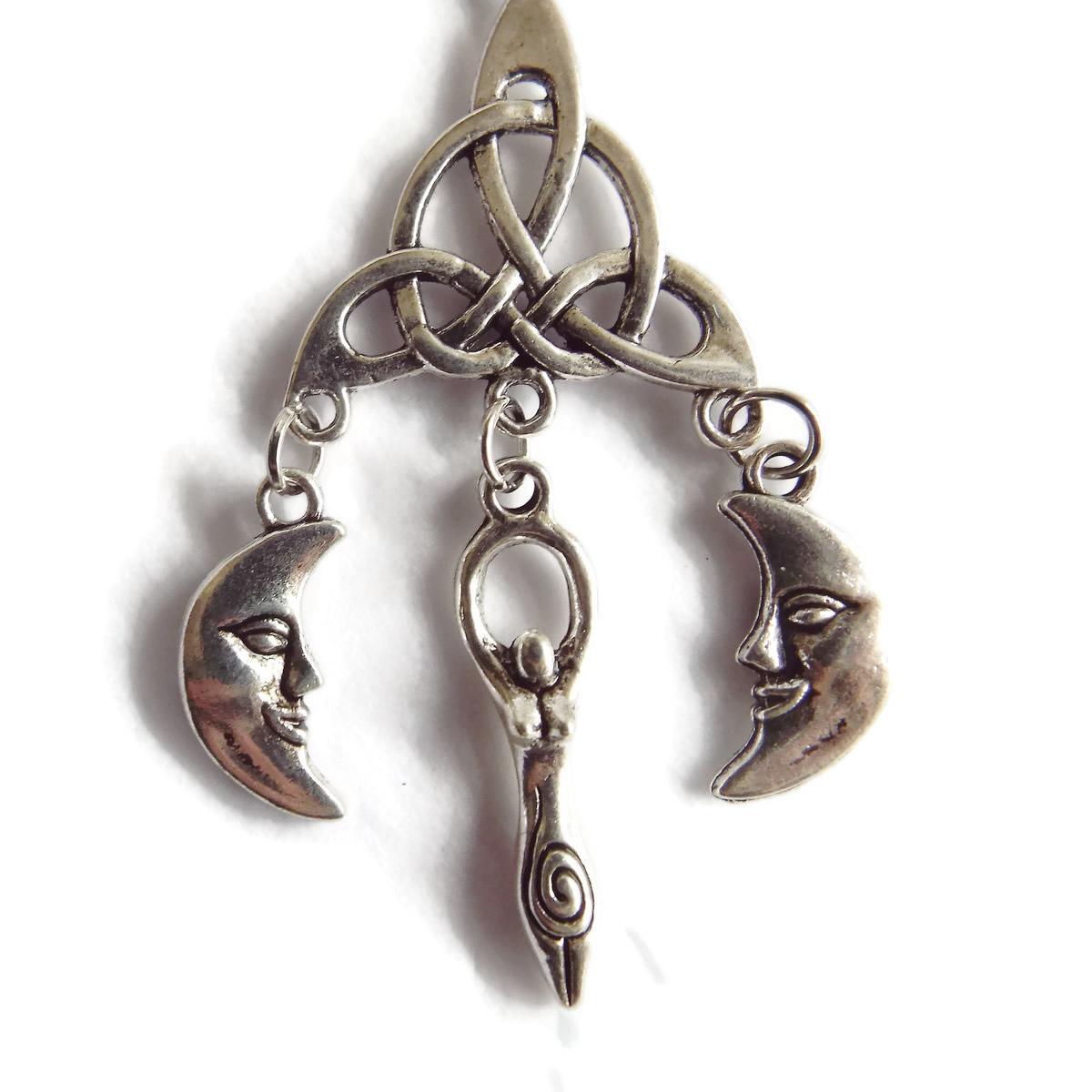 Goddess, Triquetra and Crescent Moons Pendant Charm Necklace