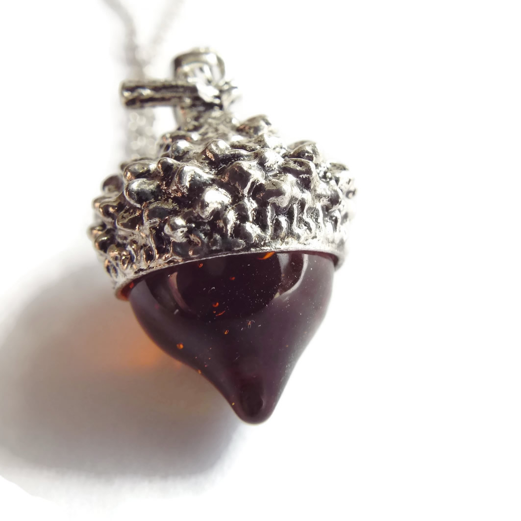 Glass Acorn Pendant Necklace