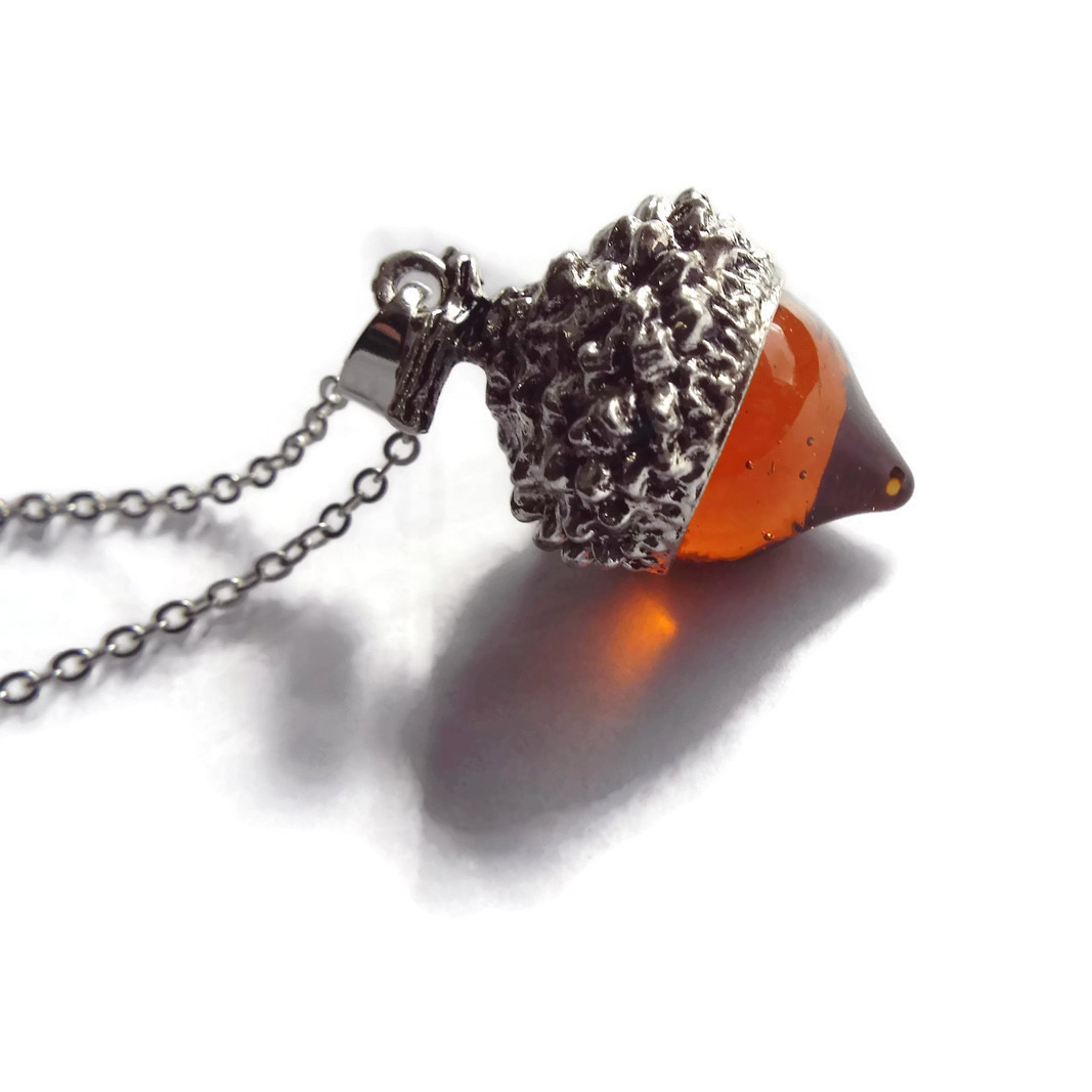 Glass Acorn Pendant Necklace