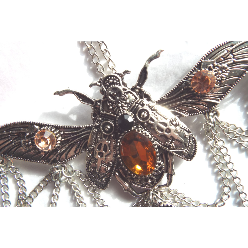 Steampunk Silver Scarab Beetle Necklace