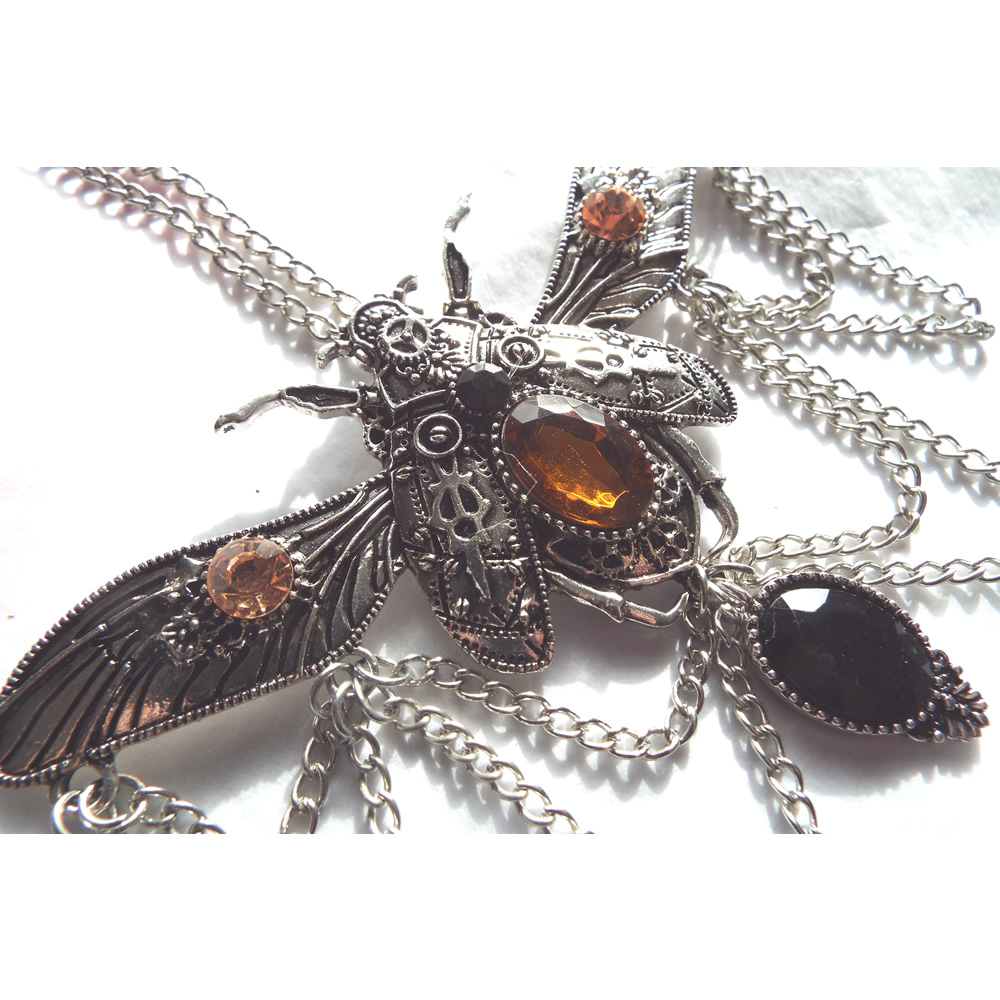 Steampunk Silver Scarab Beetle Necklace