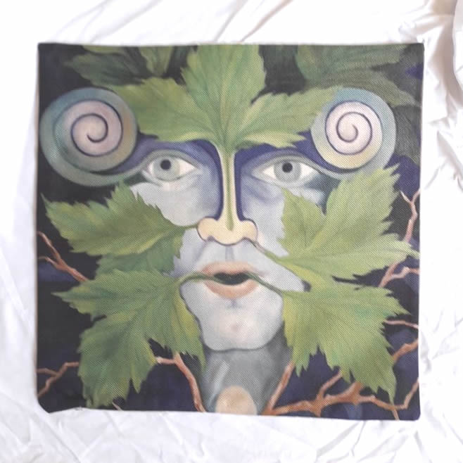 Green Man Cushion Cover Flat