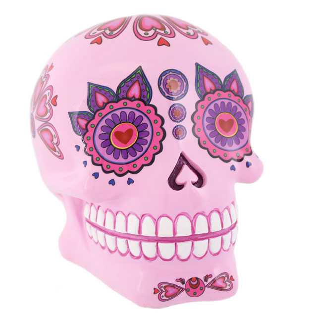 Pink Day of the Dead Sugar Skull money Box