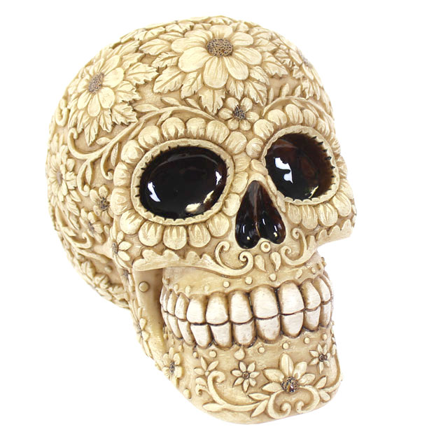 Ivory Flowers Day of the Dead Sugar Skull Money Box