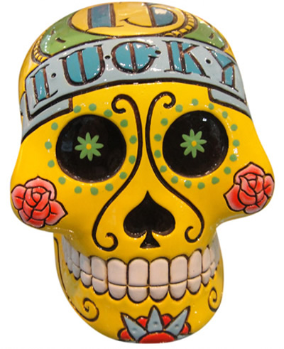 Yellow Day of the Dead Sugar Skull money Box