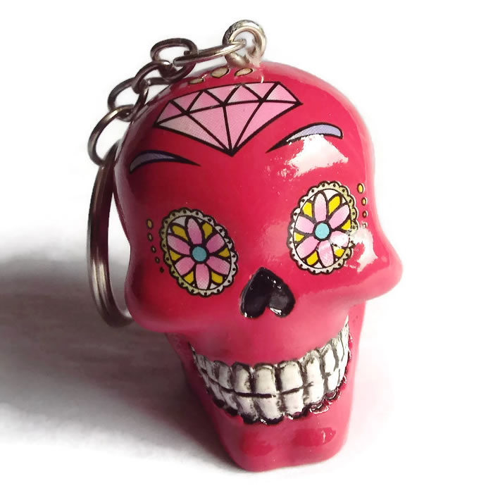 Magenta Day of the Dead Sugar Skull Key Ring