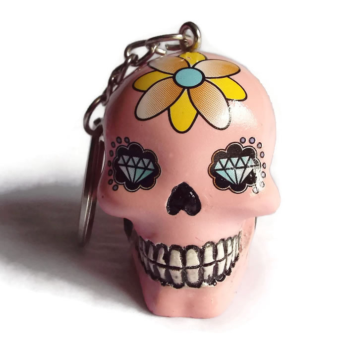 Pink Day of the Dead Sugar Skull Key Ring