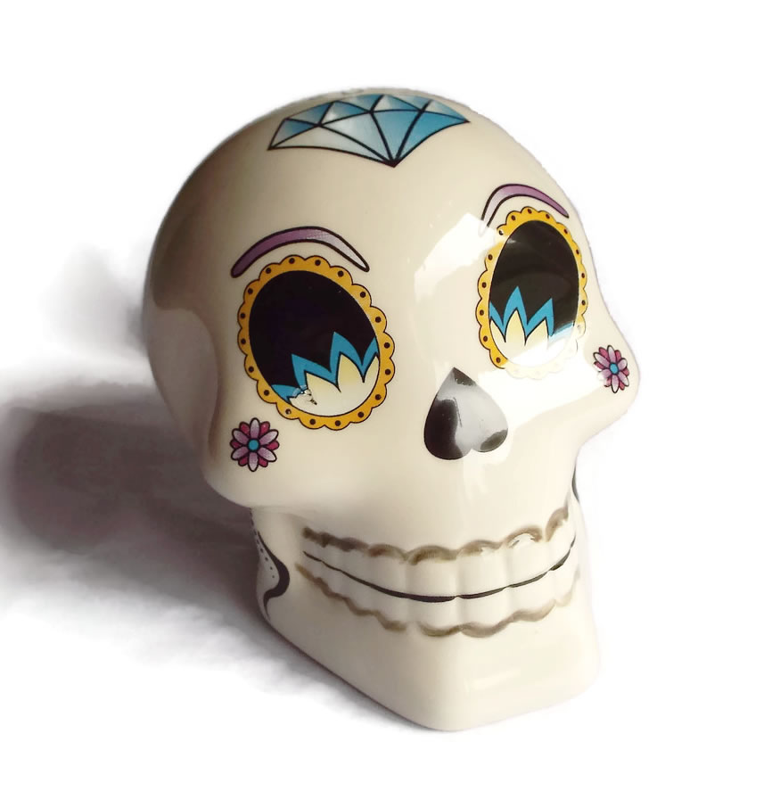 White Ceramic Day of the Dead Sugar Skull Money Box