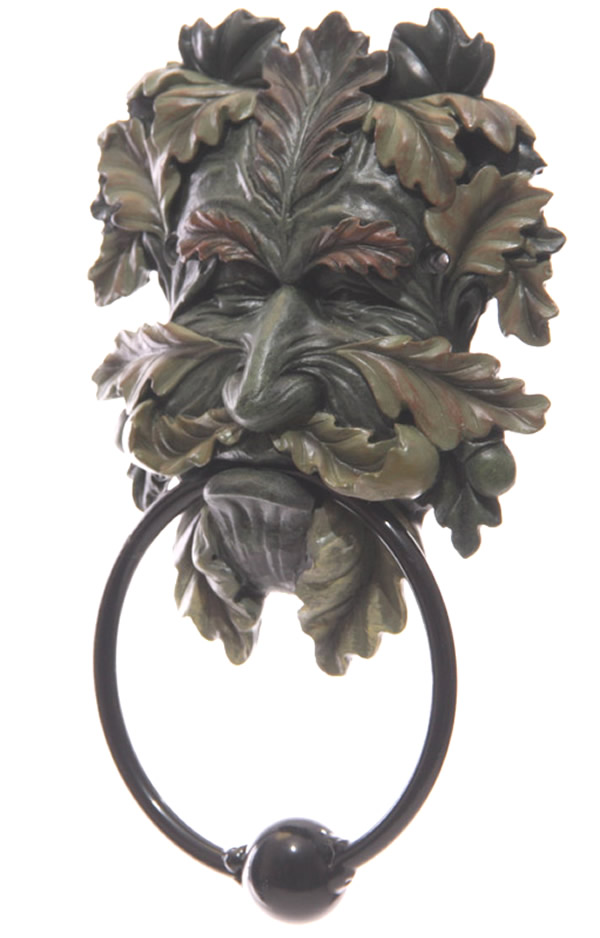 Friendly Green Man Wall Door Knocker Side View