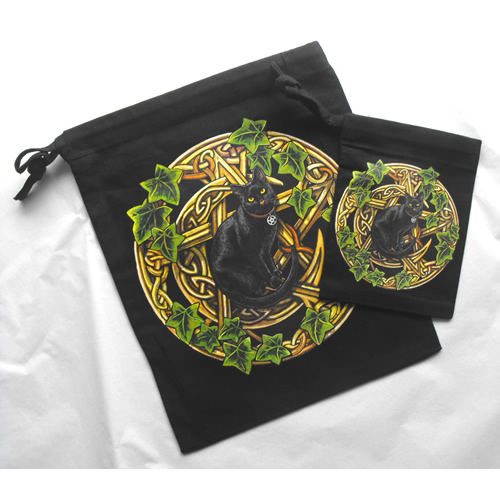 Cat and Pentacle Black Cotton Bag