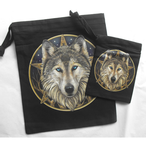 Wolf Face Black Cotton Bag for Tarot and Oracle Cards