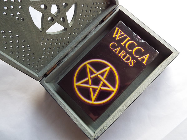 Stone Triple Moon and Pentacle Tarot and Oracle Box Inside View