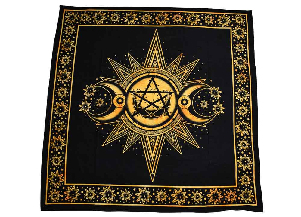 Black and Yellow Triple Moon Wall Hanging or Altar Cloth