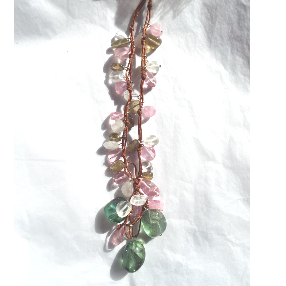 Pink and Green Quartz Charm Necklace