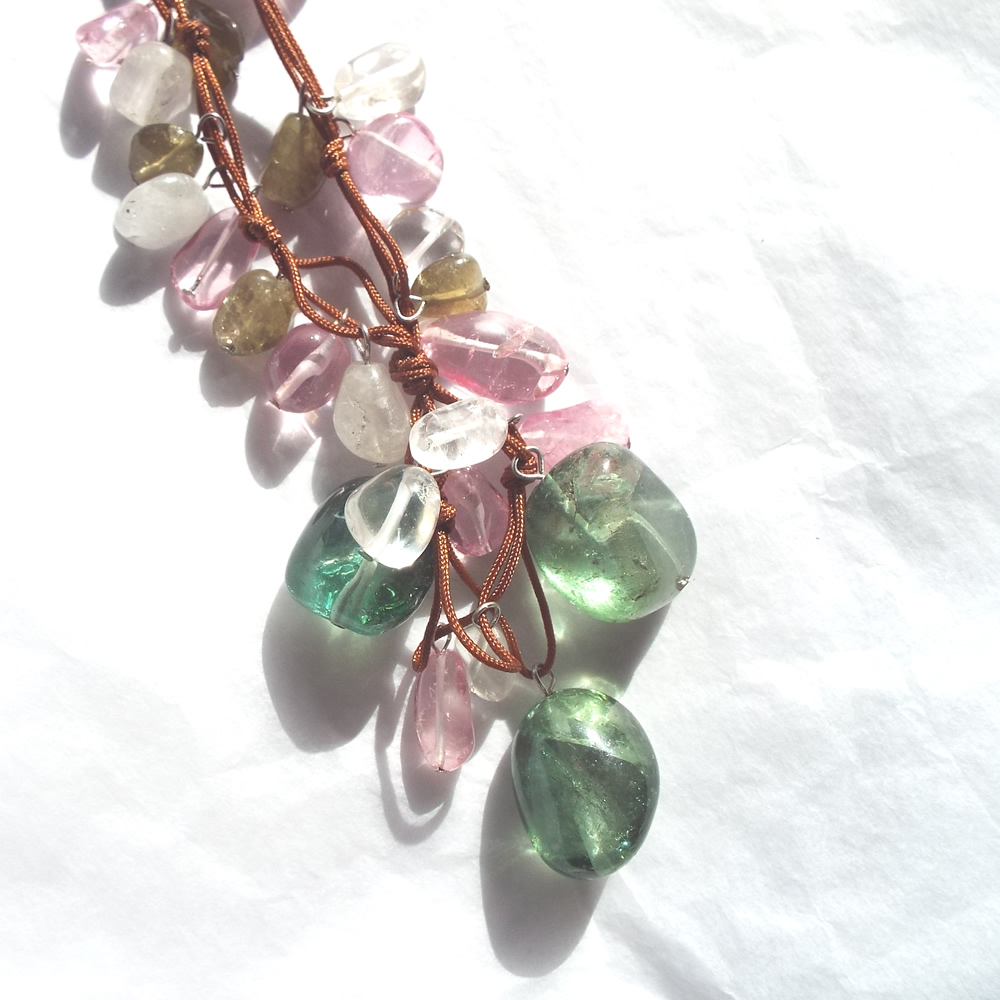 Pink and Green Quartz Charm Necklace