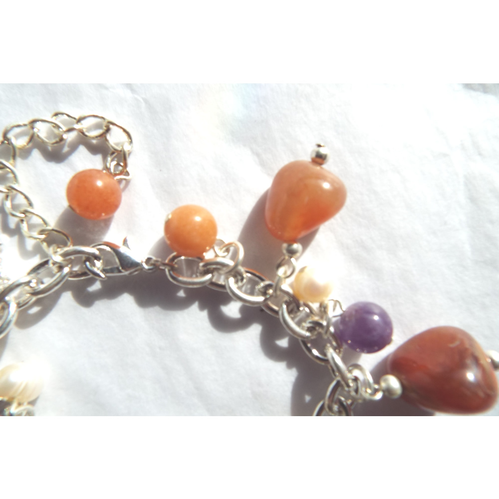 Red and Orange Gemstone Charm Bracelet