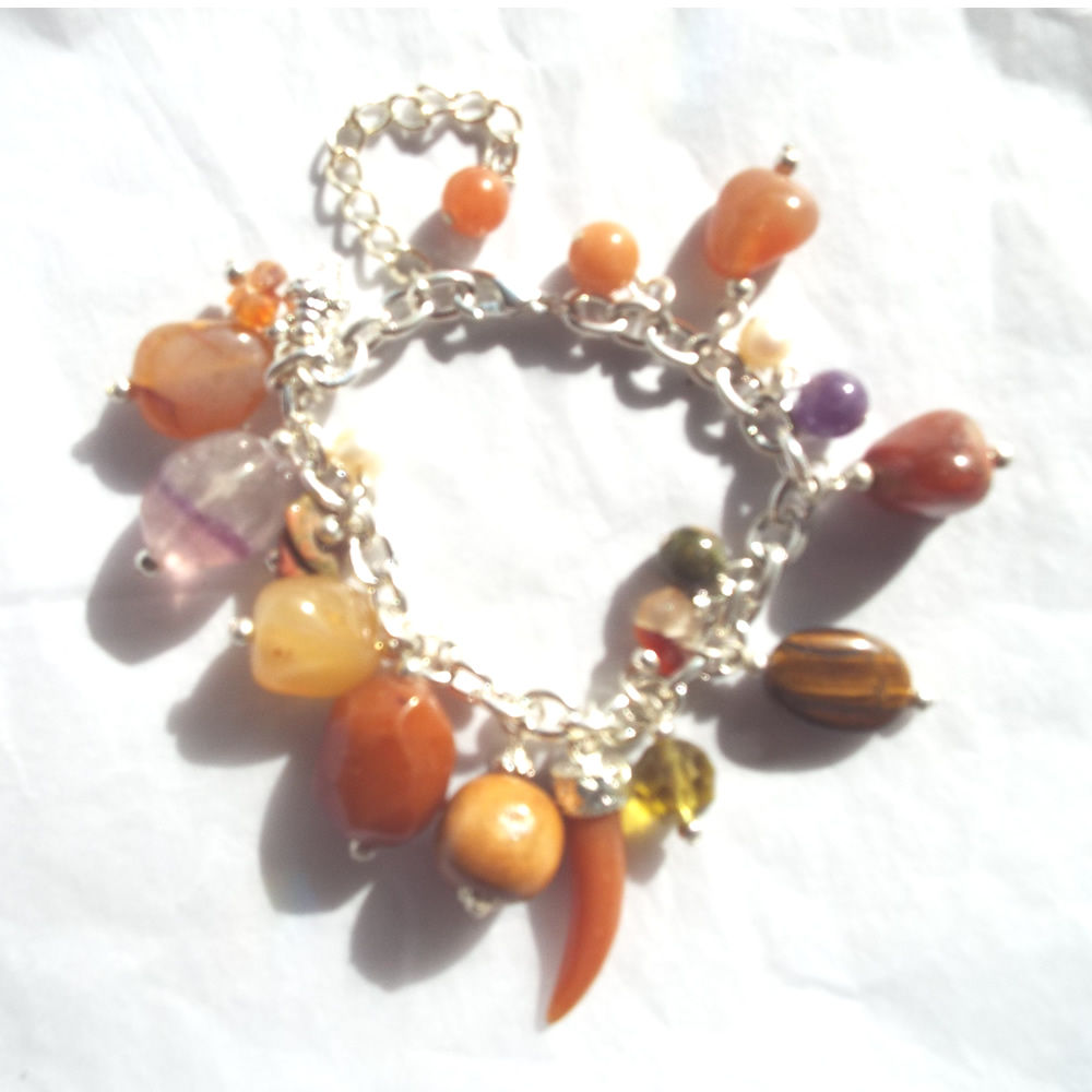 Red and Orange Gemstone Charm Bracelet